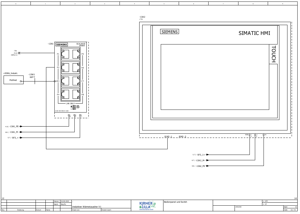 EPLAN-P8-Schaltplan von Kirner & Lilla: Siemens SIMATIC HMI Bedienpanel und Scalance-Netzwerk-Switch